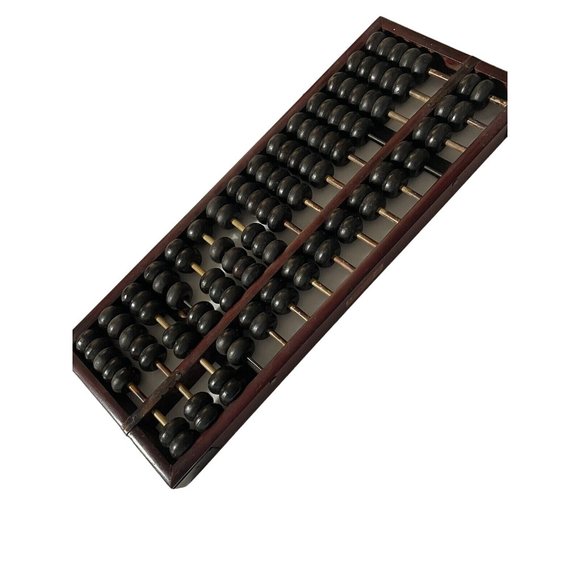 Chinese Large Rods 15 Row 105 Black Wood Beads Vintage Calculator Slide - Picture 3 of 12